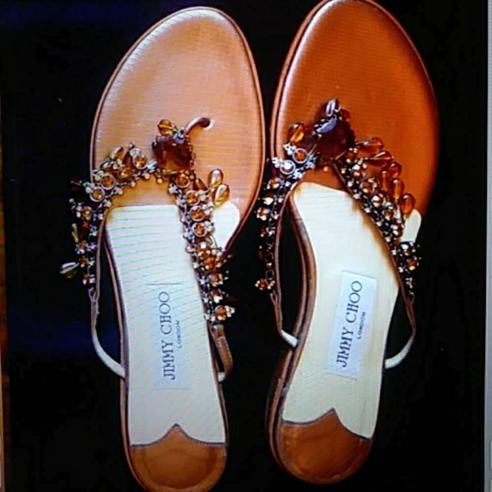 JIMMY CHOO BEJEWELED THONG FLATS, NEW, 7
